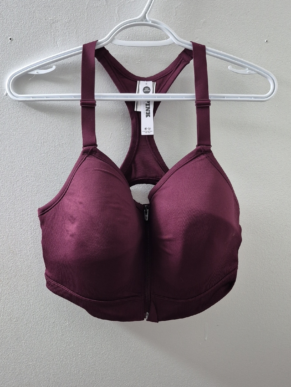 PINK Victoria's Secret Front-Zip Racerback Sports Bra - Plum